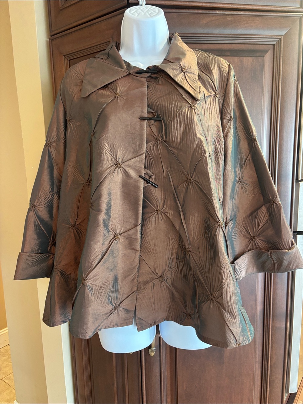 Vintage Y2K Connies Moonlight Art to Wear Crinkle Taffeta Jacket Copper Toggle